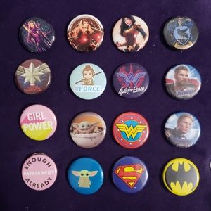 Set of 16 Assorted Pin-Back Buttons